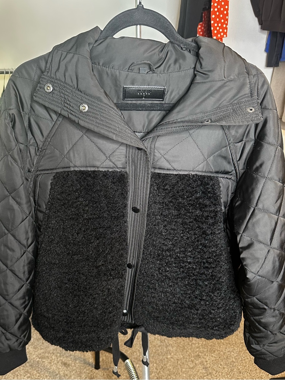 Blank nyc oversized Black Quilted & Faux-Sherpa Hooded Jacket
